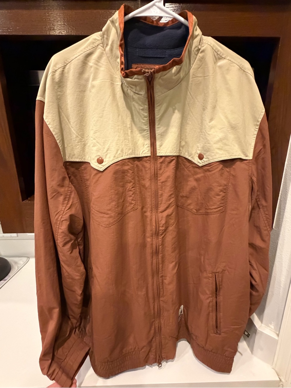 Howler Brothers Two-Tone Windbreaker Jacket in Tan and Cream